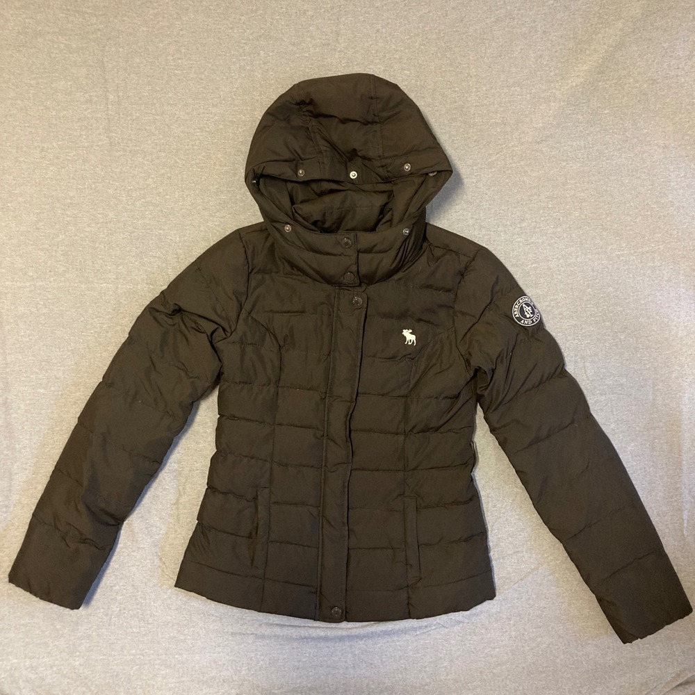 Abercrombie & Fitch Womens Brown Down Puffer Jacket Hooded Size M RN75654